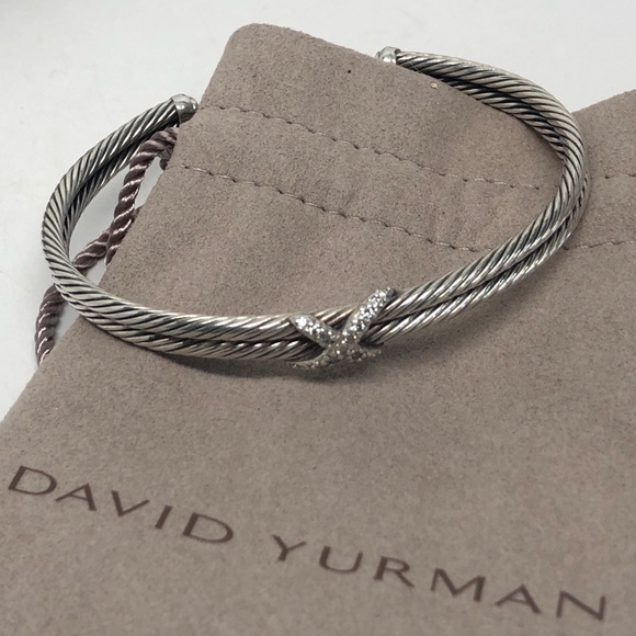 David Yurman Diamond X Double Cable Cuff Bracelet .925 / 18K - Picture 3 of 11